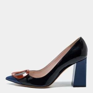 Pre Owned Dior Black/Blue Patent Leather Pointed Toe Pumps Size 40