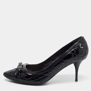 Dior Black Cannage Patent Leather Bow Pumps Size 40