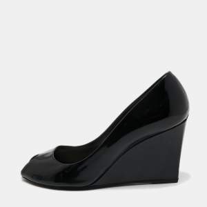 Christian Dior Black Patent Peep Toe Wedge Pumps  Size 39