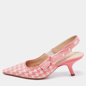 Dior Pink/White Embroidered Fabric J'adior Slingback Pumps Size 39