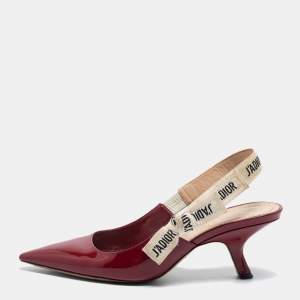 Dior Burgundy Patent Leather J'adior Slingback Pumps Size 35.5