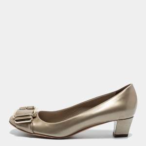 Dior Metallic Leather Buckle Block Heel Pumps Size 37