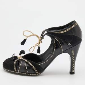 Pre Owned Dior Black Suede and Leather Whipstitch Tassel Pumps Size 40