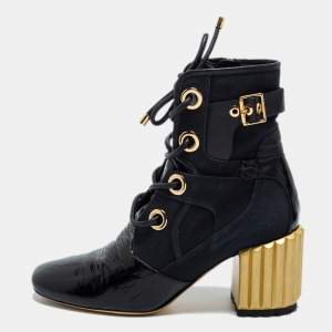 Pre Owned Dior Black Canvas and Leather Glorious Ankle Length Boots Size 39