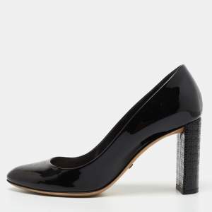 Dior Black Patent Leather Micro Cannage Heel Pumps Size 37