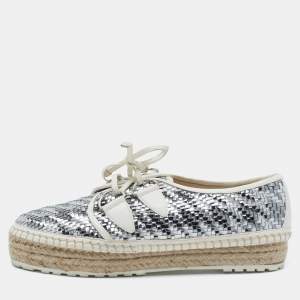 Pre Owned Dior Metallic Silver Woven Leather Espadrilles Size 40