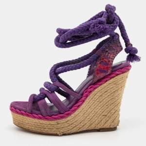 Dior Purple Suede and Python Leather Espadrilles Sandals Size 38