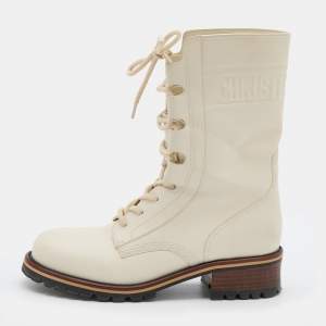 Dior Light Cream Leather Quest Tall Boots Size 39