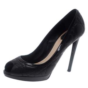 Pre Owned Dior Black Cannage Leather Peep Toe Pumps Size 39.5