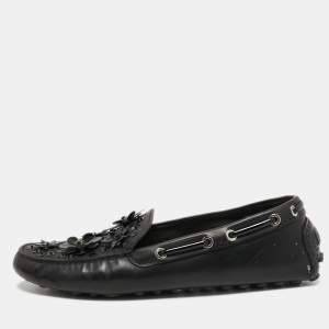 Dior Black Leather Embellished Slip On Loafers Size 40.5