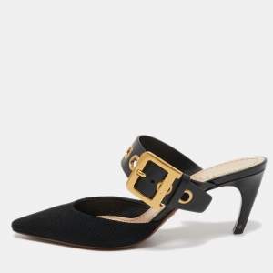 Dior Black Leather D Dior Buckle Mules Size 38