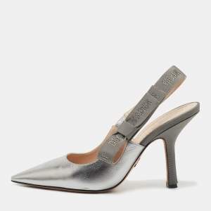 Dior Metallic Silver Leather J'adior Pumps Size 36.5