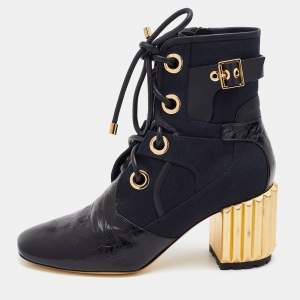 Dior Navy Blue/Black Canvas and Leather Glorious Lace Up Ankle Length Boots Size 40