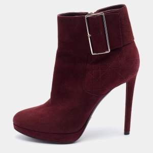 Dior Burgundy Suede Platform Ankle Length Boots Size 37.5