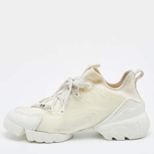 Dior White Neoprene and Leather D-Connect Sneakers Size 38.5