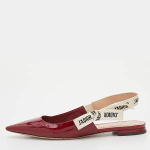 Dior Red Patent Leather J'Adior Slingback Flats Size 37