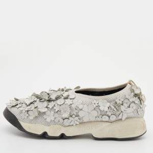 Pre Owned Dior White Perforated Leather Floral Fusion Slip On Sneakers Size 37
