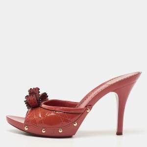 Dior Pink Patent Leather Bow Studded Open Toe Slide Sandals Size 41