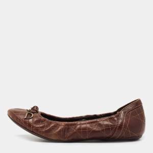 Dior Brown Cannage Leather Bow Ballet Flats Size 38