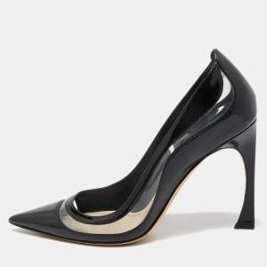 Pre Owned Dior Black Leather and PVC Flared Heel Pumps Size 39.5
