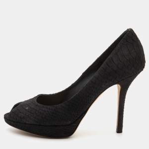 Pre Owned Dior Black Python Leather Miss Dior Platform Peep Toe Pumps Size 37.5