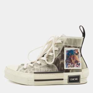 Pre Owned Dior Grey Mesh and PVC  B23 High Top Sneakers Size 36 