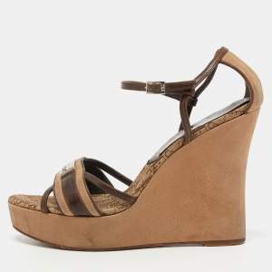 Dior Beige/Brown Leather and Suede Ankle Strap Sandals Size 39