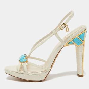 Dior Cream Leather Studded Slingback Sandals Size 40.5