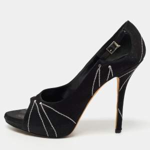 Dior Black Satin Folies Open Toe Pumps Size 38