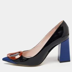 Dior Black/Blue Patent Leather Pointed Toe Pumps Size 39.5