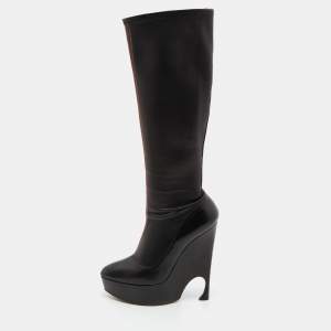 Christian Dior Black Leather Vision Knee Length Boots Size 41