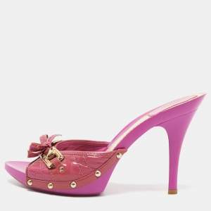 Dior Purple Patent Leather Bow Slide Sandals Size 39