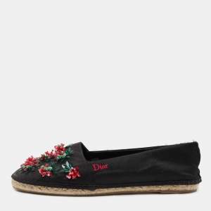 Pre Owned Dior Black Mesh Slip On Espadrille Ballet Flats Size 40