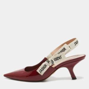 Dior Burgundy Patent Leather J'adior Slingback Pumps Size 36