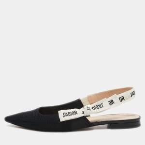 Dior Black Fabric J'adior Slingback Flats Size 36.5