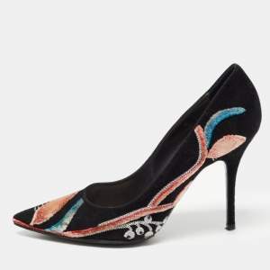 Dior Black Suede Embroidered Pumps Size 40