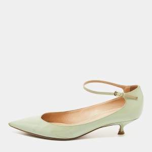 Pre Owned Dior Light Green Patent Leather Ankle Strap  Pumps Size 37.5