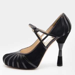 Dior Black Suede and Leather Mary Jane Platform Pumps Size 38