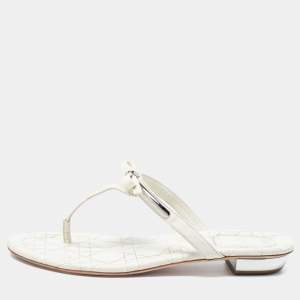 Dior White Leather Bow Thong Flats Size 39