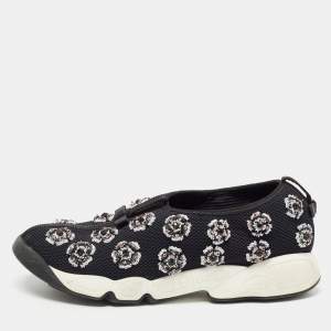 Dior Black Crystal Embellished Mesh Fusion Sneakers Size 39.5