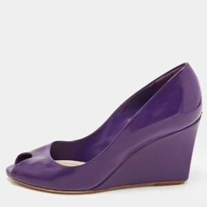 Dior Purple Patent Peep Toe Wedge Pumps Size 36
