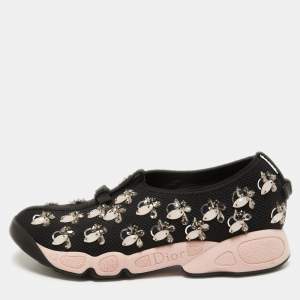 Pre Owned Dior Black Mesh Crystal Embellishment Fusion Sneakers Size 35.5