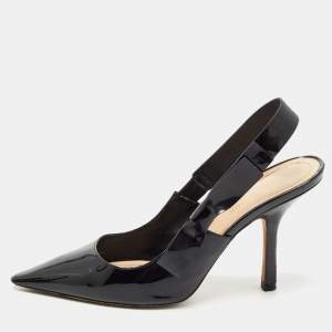 Dior Black Patent Leather Bow Slingback Pumps Size 39.5
