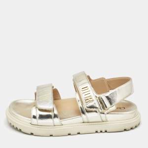 Pre Owned Dior Light Gold Leather Dioract Sandals Size 37