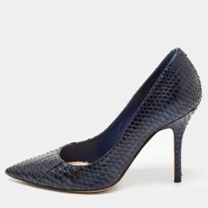 Pre Owned Dior Metallic Navy Blue Python Cherie Pumps Size 35.5