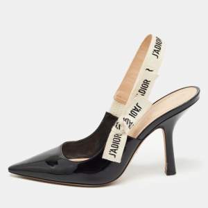 Dior Black Patent Leather J'adior Slingback Pumps Size 36