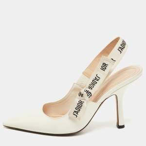 Dior Off White Patent Leather J'adior Slingback Pumps Size 36