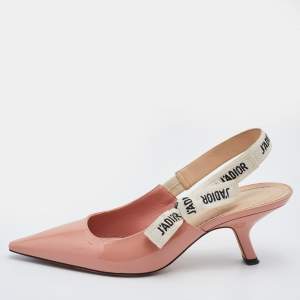 Dior Peach Patent Leather Jadior Peep Toe Slingback Pumps Size 37.5