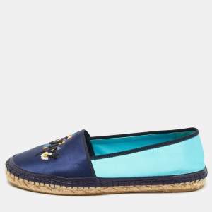 Dior Two Tone Satin Embroidered Slip On Espadrille Flats Size 40