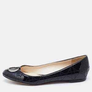 Dior Black Cannage Patent Leather Ballet Flats Size 38